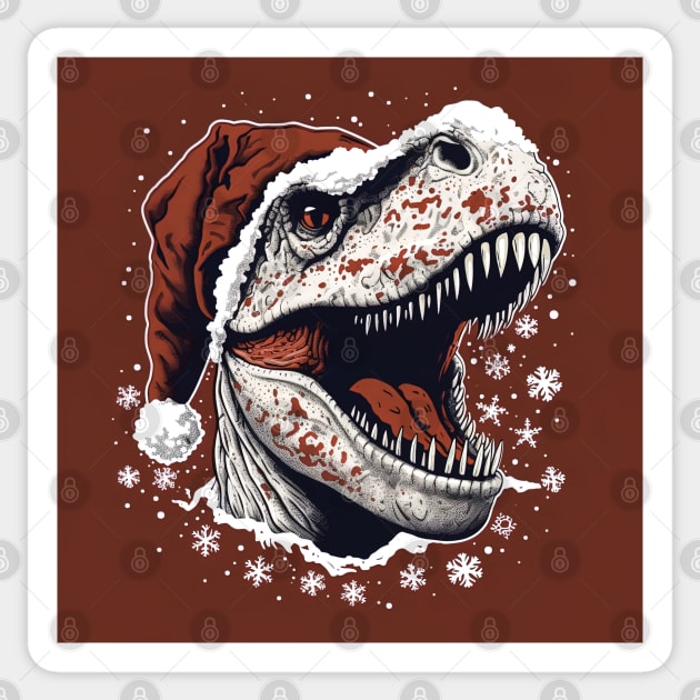 t-rex with christmas hat on red background Sticker by Maverick Media